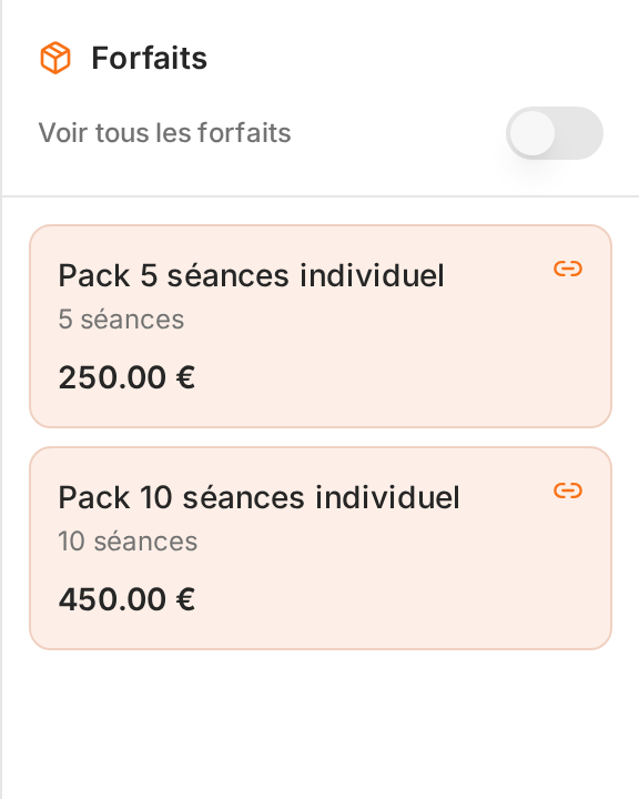 Colonne Forfaits avec deux packs et le bouton Ajouter un forfait