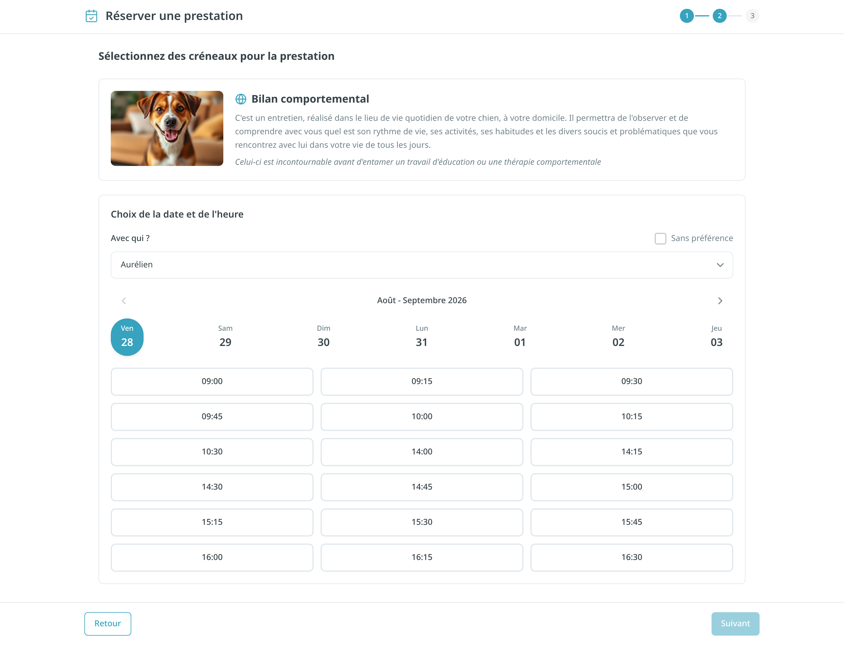 Grille complète des créneaux horaires sur ordinateur